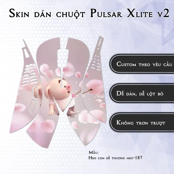 Skin dán chuột Pulsar Xlite Wireless v2 mẫu Heo con dễ thương heo-187
