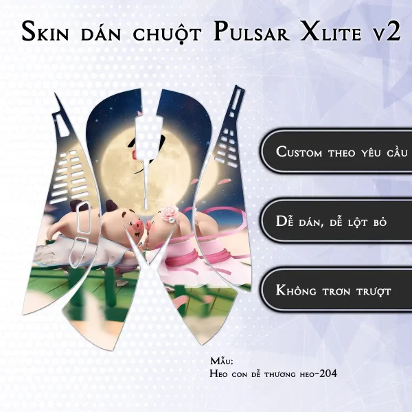Skin dán chuột Pulsar Xlite Wireless v2 mẫu Heo con dễ thương heo-204