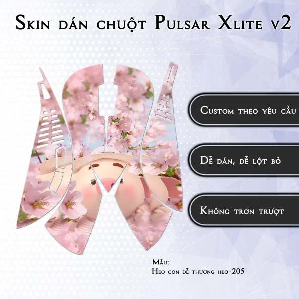 Skin dán chuột Pulsar Xlite Wireless v2 mẫu Heo con dễ thương heo-205