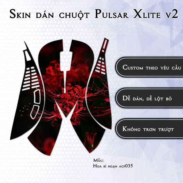 Skin dán chuột Pulsar Xlite Wireless v2 mẫu Hoa bỉ ngạn acp035