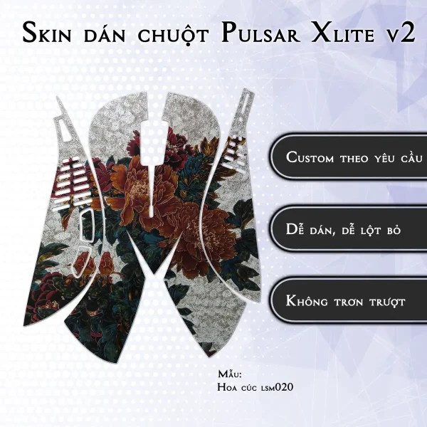 Skin dán chuột Pulsar Xlite Wireless v2 mẫu Hoa cúc lsm020