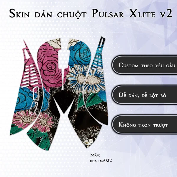Skin dán chuột Pulsar Xlite Wireless v2 mẫu hoa lsm022