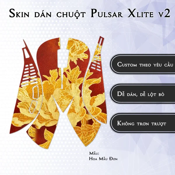 Skin dán chuột Pulsar Xlite Wireless v2 mẫu Hoa Mẫu Đơn
