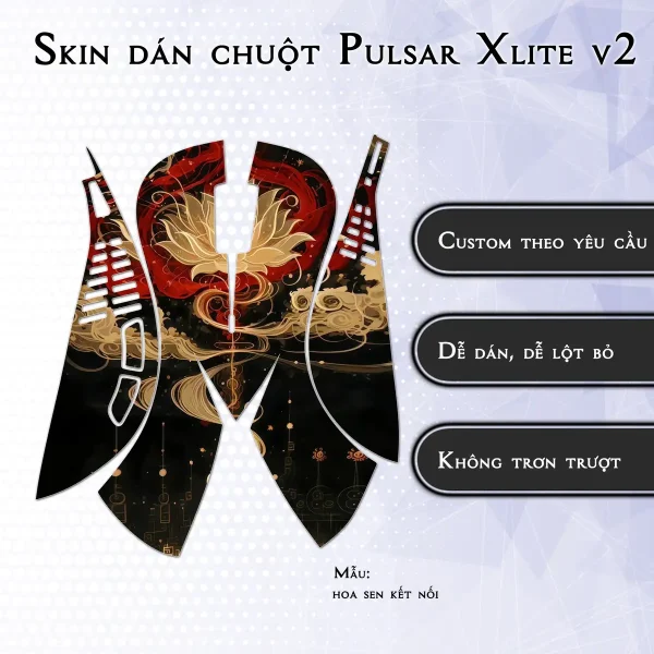 Skin dán chuột Pulsar Xlite Wireless v2 mẫu hoa sen kết nối