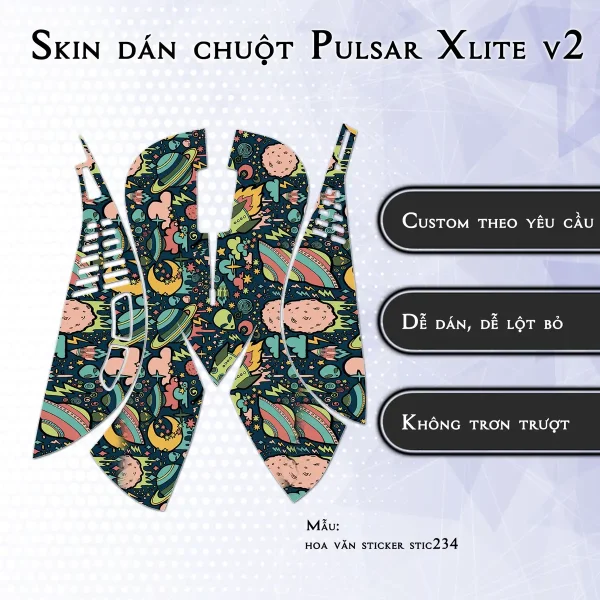 Skin dán chuột Pulsar Xlite Wireless v2 mẫu hoa văn sticker stic234