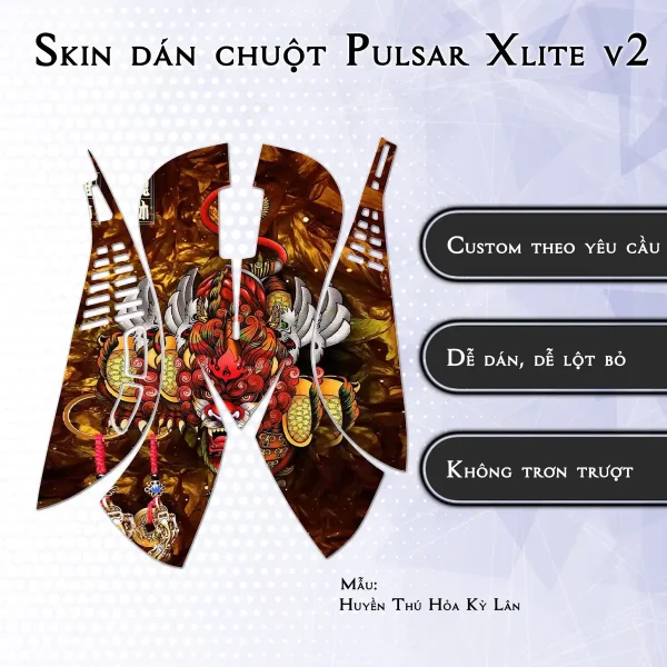 Skin dán chuột Pulsar Xlite Wireless v2 mẫu Huyền Thú Hỏa Kỳ Lân