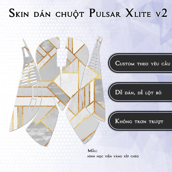 Skin dán chuột Pulsar Xlite Wireless v2 mẫu hình học viền vàng xếp chéo