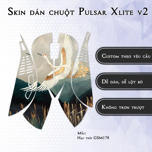 Skin dán chuột Pulsar Xlite Wireless v2 mẫu Hạc trời GSM178
