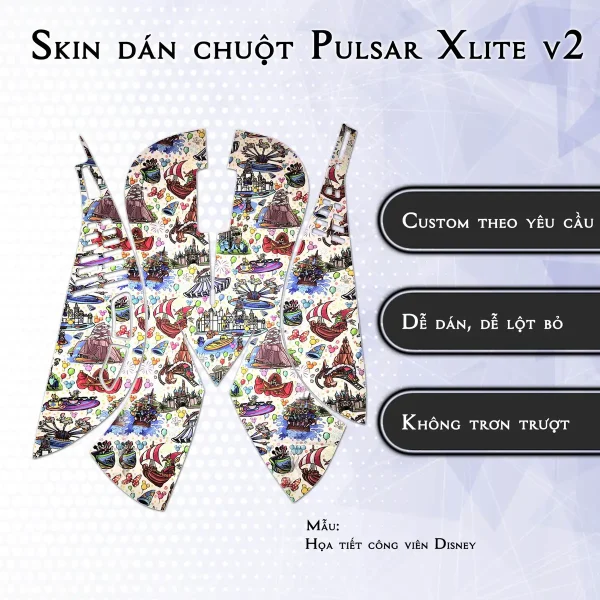 Skin dán chuột Pulsar Xlite Wireless v2 mẫu Họa tiết công viên Disney