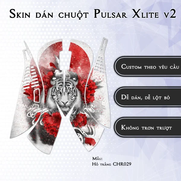 Skin dán chuột Pulsar Xlite Wireless v2 mẫu Hổ trắng CHR029