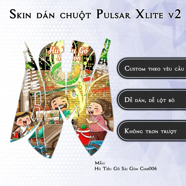 Skin dán chuột Pulsar Xlite Wireless v2 mẫu Hủ Tiếu Gõ Sài Gòn Chib006
