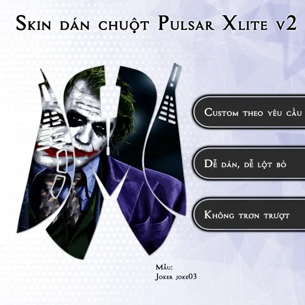 Skin dán chuột Pulsar Xlite Wireless v2 mẫu Joker joke03