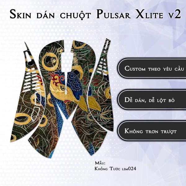 Skin dán chuột Pulsar Xlite Wireless v2 mẫu Khổng Tước lsm024