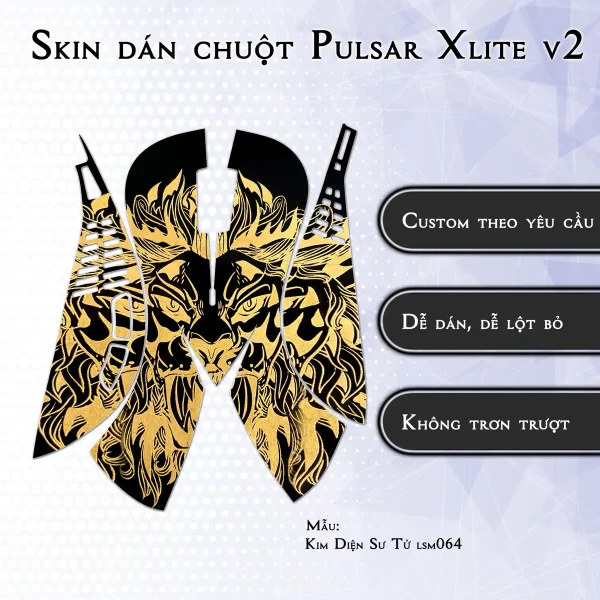 Skin dán chuột Pulsar Xlite Wireless v2 mẫu Kim Diện Sư Tử lsm064