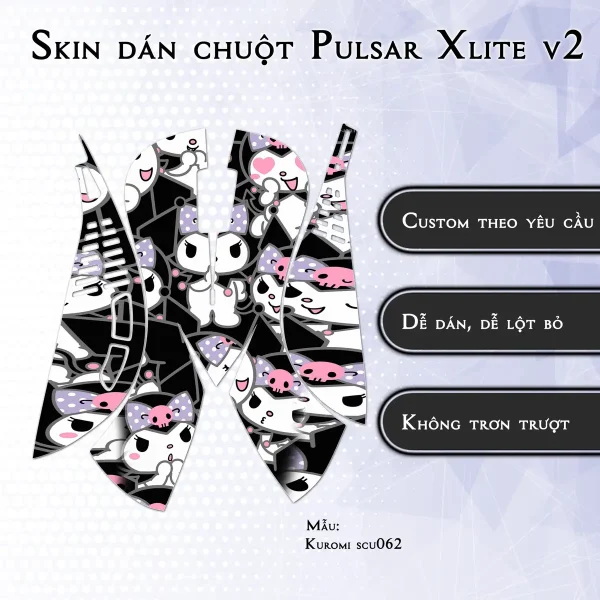 Skin dán chuột Pulsar Xlite Wireless v2 mẫu Kuromi scu062