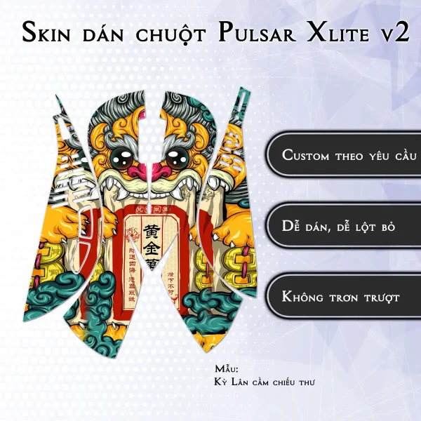 Skin dán chuột Pulsar Xlite Wireless v2 mẫu Kỳ Lân cầm chiếu thư
