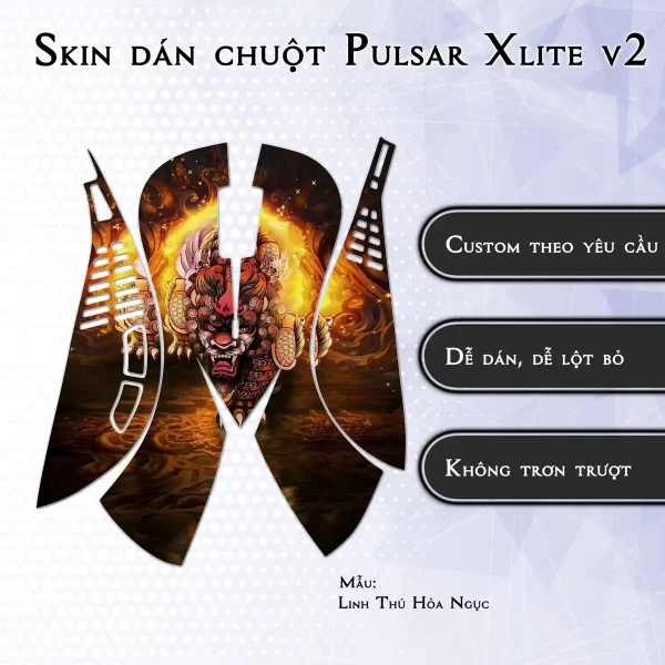 Skin dán chuột Pulsar Xlite Wireless v2 mẫu Linh Thú Hỏa Ngục