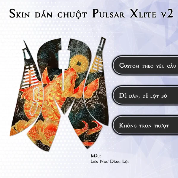 Skin dán chuột Pulsar Xlite Wireless v2 mẫu Liên Ngư Dâng Lộc