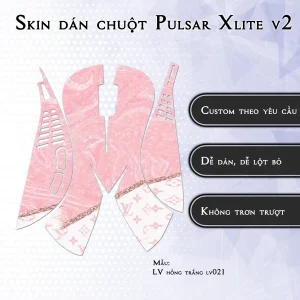 Skin dán chuột Pulsar Xlite Wireless v2 mẫu LV hồng trắng lv021