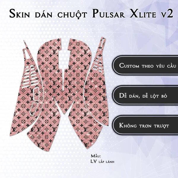 Skin dán chuột Pulsar Xlite Wireless v2 mẫu LV lấp lánh