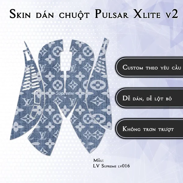 Skin dán chuột Pulsar Xlite Wireless v2 mẫu LV Supreme lv016