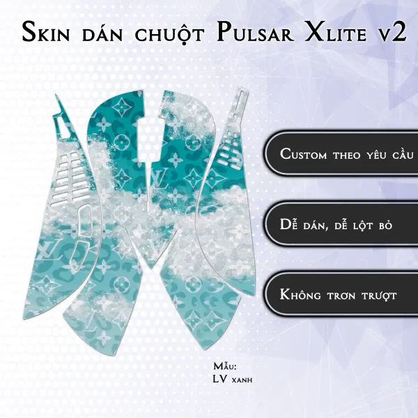 Skin dán chuột Pulsar Xlite Wireless v2 mẫu LV xanh