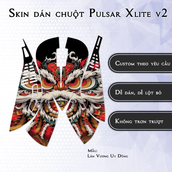 Skin dán chuột Pulsar Xlite Wireless v2 mẫu Lân Vương Uy Dũng