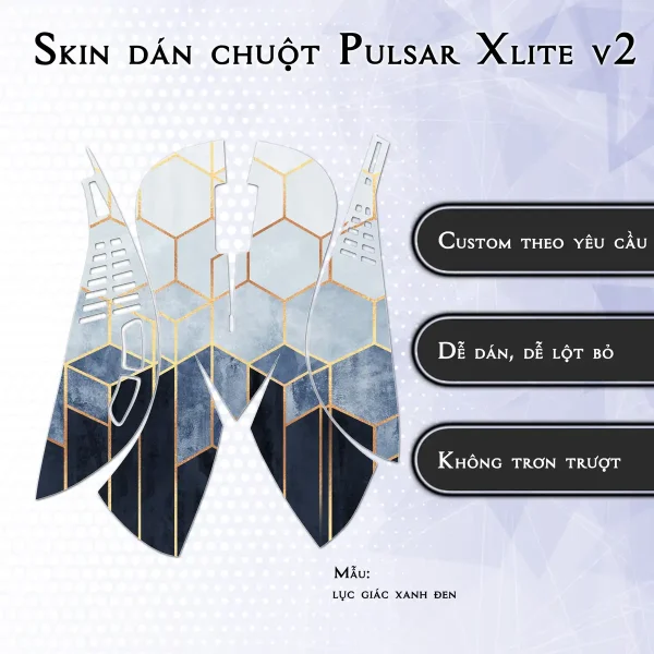 Skin dán chuột Pulsar Xlite Wireless v2 mẫu lục giác xanh đen
