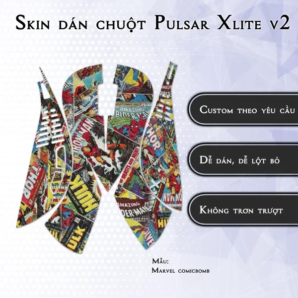 Skin dán chuột Pulsar Xlite Wireless v2 mẫu Marvel comicbomb