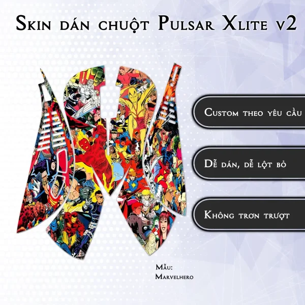 Skin dán chuột Pulsar Xlite Wireless v2 mẫu Marvelhero