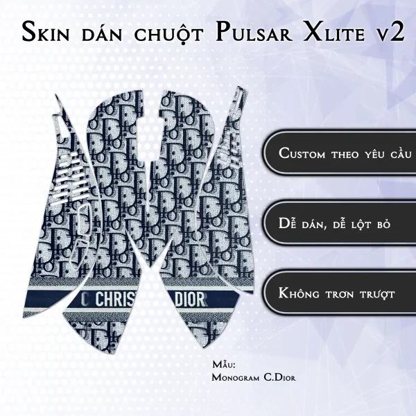 Skin dán chuột Pulsar Xlite Wireless v2 mẫu Monogram Dior
