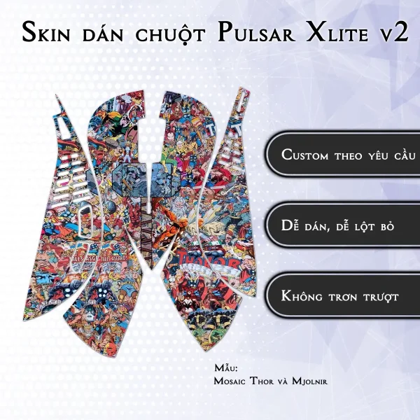 Skin dán chuột Pulsar Xlite Wireless v2 mẫu Mosaic Thor và Mjolnir