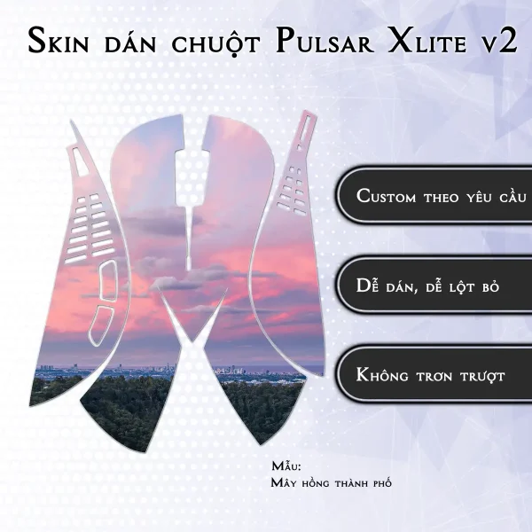 Skin dán chuột Pulsar Xlite Wireless v2 mẫu Mây hồng thành phố