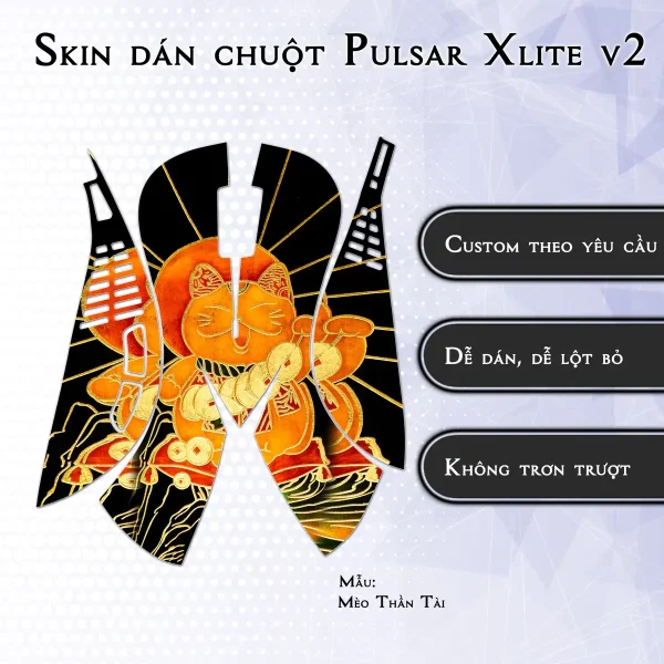Skin dán chuột Pulsar Xlite Wireless v2 mẫu Mèo Thần Tài