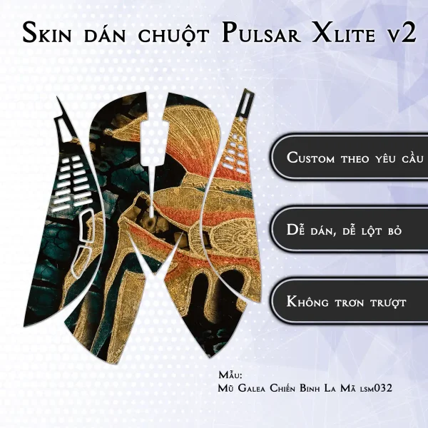 Skin dán chuột Pulsar Xlite Wireless v2 mẫu Mũ Galea Chiến Binh La Mã lsm032