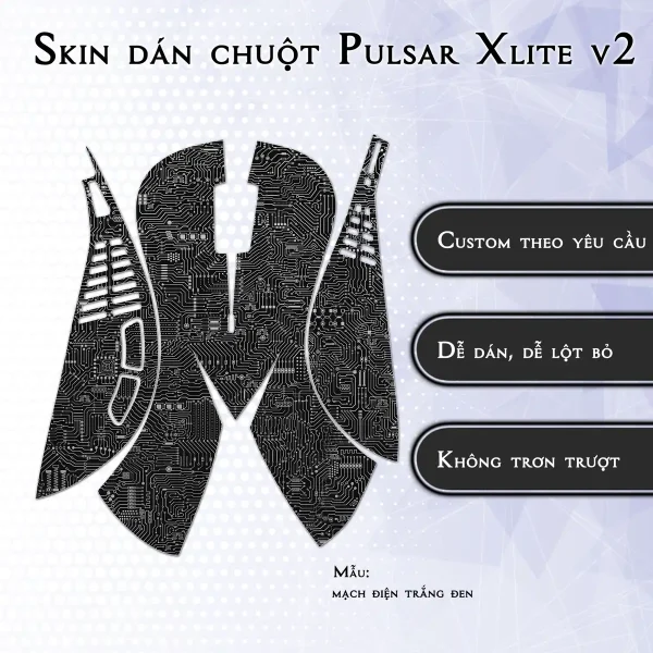 Skin dán chuột Pulsar Xlite Wireless v2 mẫu mạch điện trắng đen