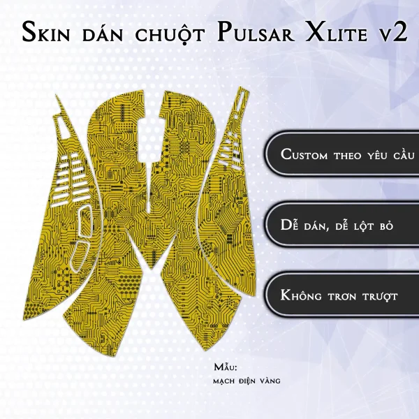 Skin dán chuột Pulsar Xlite Wireless v2 mẫu mạch điện vàng