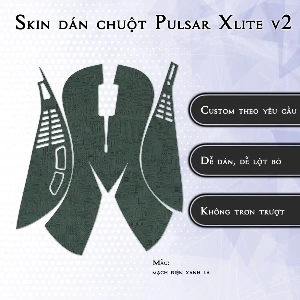 Skin dán chuột Pulsar Xlite Wireless v2 mẫu mạch điện xanh lá