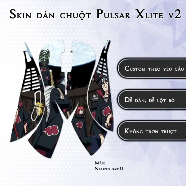 Skin dán chuột Pulsar Xlite Wireless v2 mẫu Naruto nar01