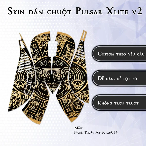 Skin dán chuột Pulsar Xlite Wireless v2 mẫu Nghệ Thuật Aztec lsm034
