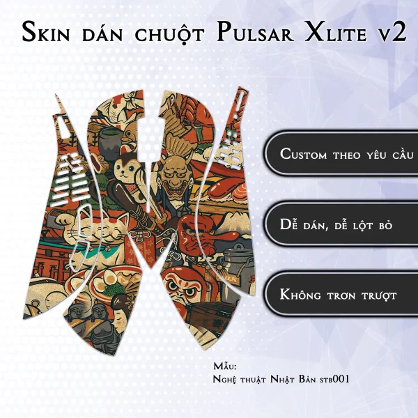 Skin dán chuột Pulsar Xlite Wireless v2 mẫu Nghệ thuật Nhật Bản stb001
