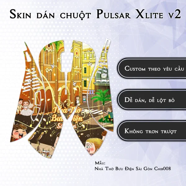 Skin dán chuột Pulsar Xlite Wireless v2 mẫu Nhà Thờ Bưu Điện Sài Gòn Chib008