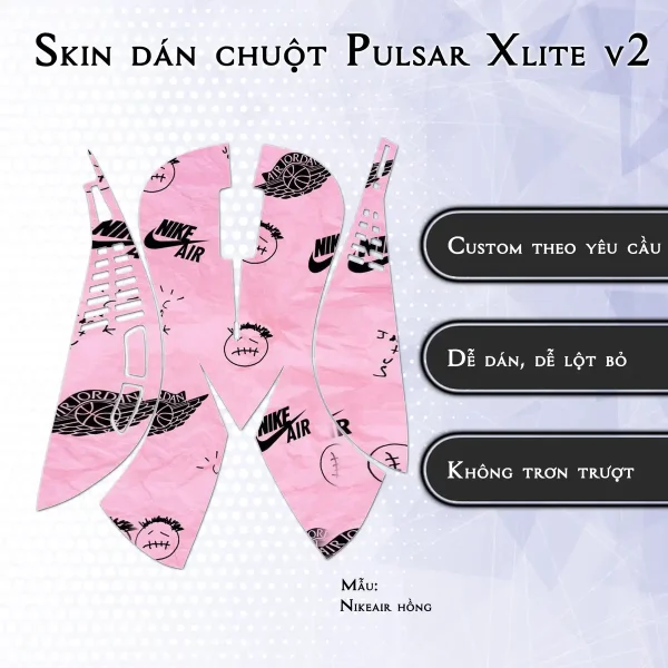 Skin dán chuột Pulsar Xlite Wireless v2 mẫu Nikeair hồng