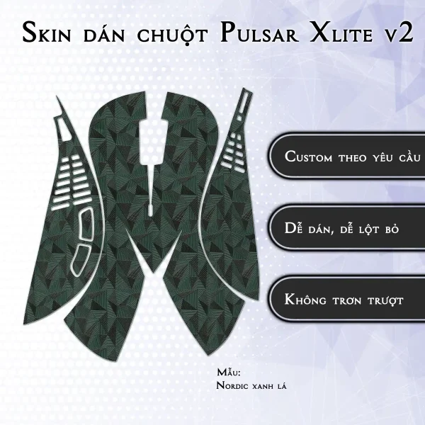 Skin dán chuột Pulsar Xlite Wireless v2 mẫu Nordic xanh lá