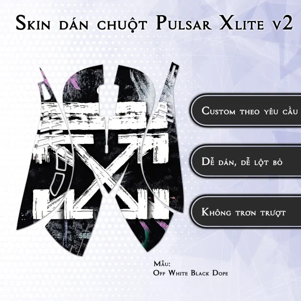 Skin dán chuột Pulsar Xlite Wireless v2 mẫu Off White Black Dope
