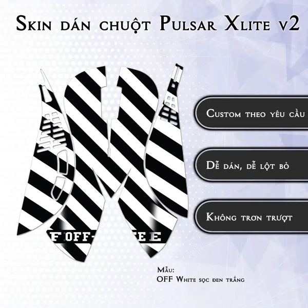 Skin dán chuột Pulsar Xlite Wireless v2 mẫu OFF White sọc đen trắng