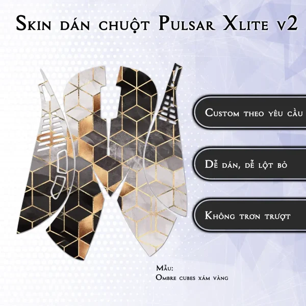 Skin dán chuột Pulsar Xlite Wireless v2 mẫu Ombre cubes xám vàng