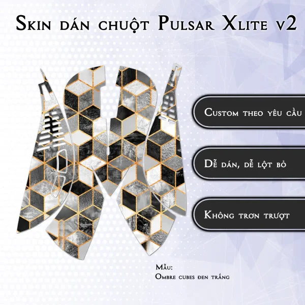 Skin dán chuột Pulsar Xlite Wireless v2 mẫu Ombre cubes đen trắng