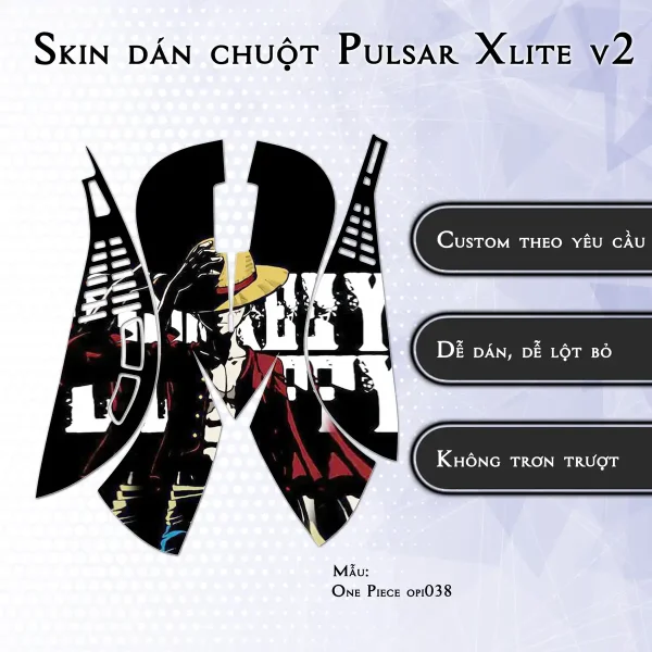 Skin dán chuột Pulsar Xlite Wireless v2 mẫu One Piece opi038