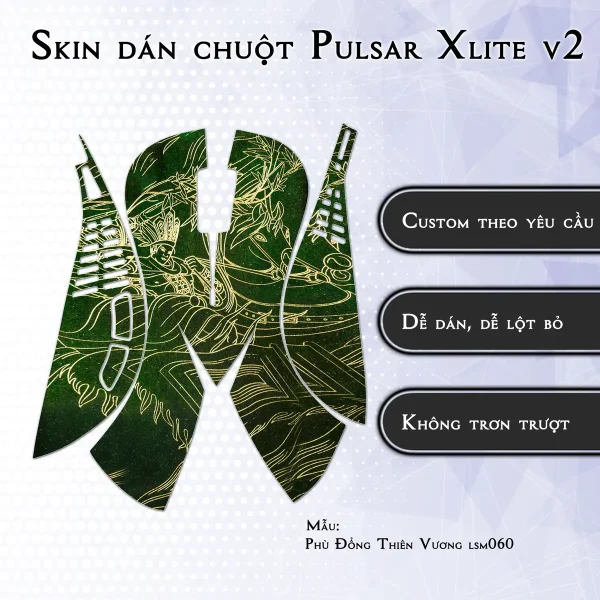 Skin dán chuột Pulsar Xlite Wireless v2 mẫu Phù Đổng Thiên Vương lsm060